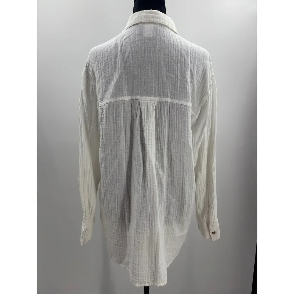 HM White Double Gauze Cotton Button Down Shirt Womens Medium Relaxed Fit Pockets